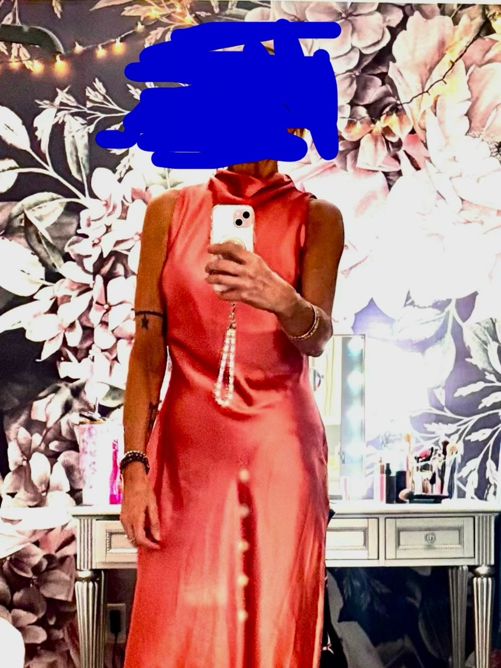 Zara Coral Satin Cowl-Neck Maxi Dress - Picture 7 of 8